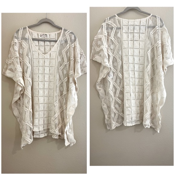 Free People Boho Crochet Kaftan Cover-Up White Cream One Size NEW - Picture 6 of 16